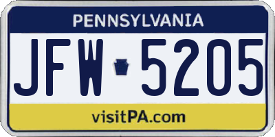 PA license plate JFW5205