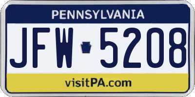 PA license plate JFW5208