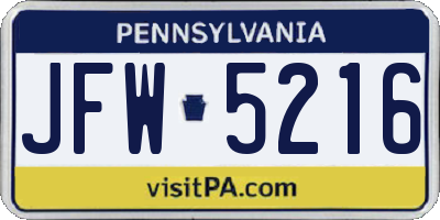 PA license plate JFW5216