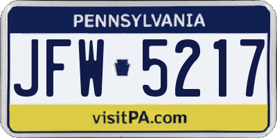 PA license plate JFW5217