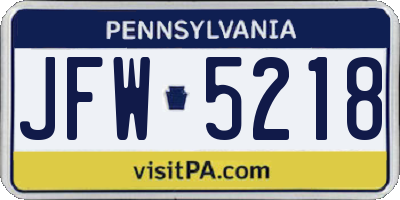 PA license plate JFW5218