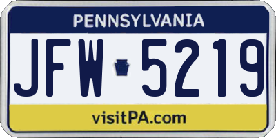 PA license plate JFW5219
