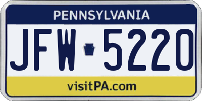 PA license plate JFW5220