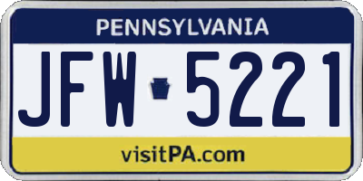 PA license plate JFW5221