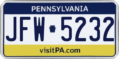 PA license plate JFW5232