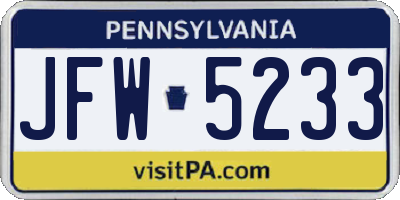 PA license plate JFW5233