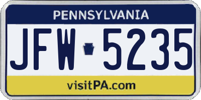 PA license plate JFW5235