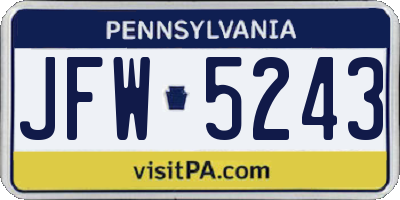 PA license plate JFW5243