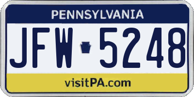 PA license plate JFW5248