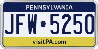 PA license plate JFW5250