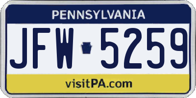 PA license plate JFW5259