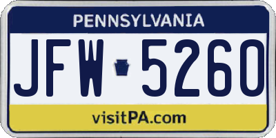 PA license plate JFW5260