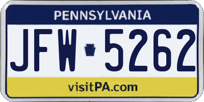 PA license plate JFW5262