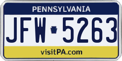 PA license plate JFW5263