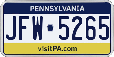 PA license plate JFW5265