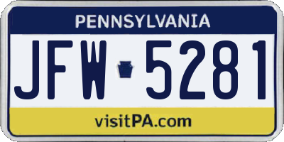 PA license plate JFW5281