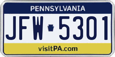 PA license plate JFW5301