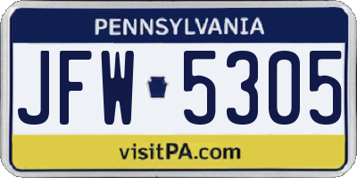 PA license plate JFW5305