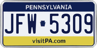 PA license plate JFW5309