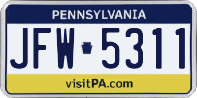 PA license plate JFW5311