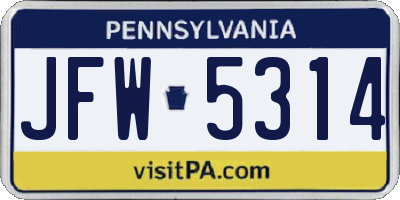 PA license plate JFW5314
