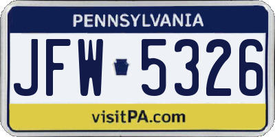 PA license plate JFW5326