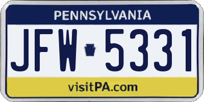 PA license plate JFW5331