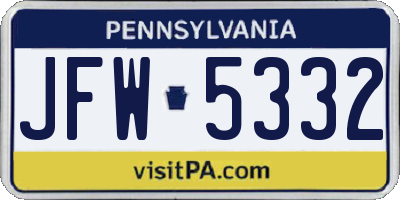 PA license plate JFW5332
