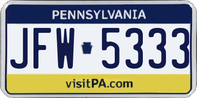 PA license plate JFW5333