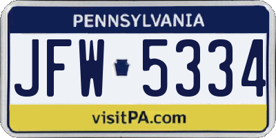 PA license plate JFW5334