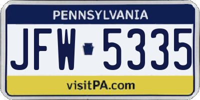 PA license plate JFW5335