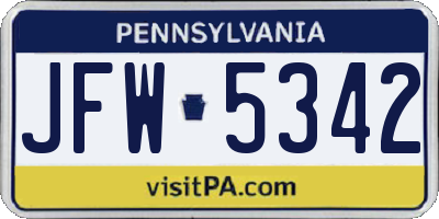 PA license plate JFW5342
