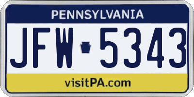 PA license plate JFW5343