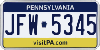 PA license plate JFW5345