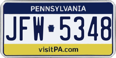 PA license plate JFW5348