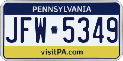 PA license plate JFW5349