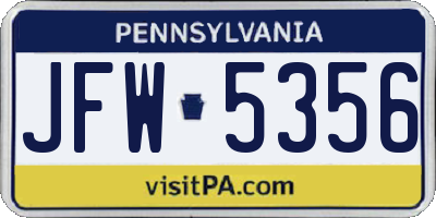 PA license plate JFW5356