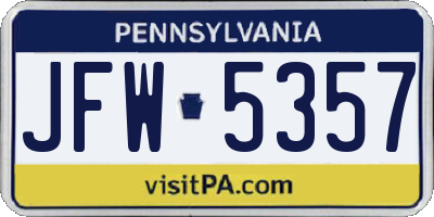 PA license plate JFW5357