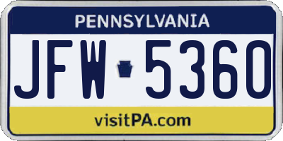 PA license plate JFW5360