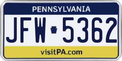 PA license plate JFW5362