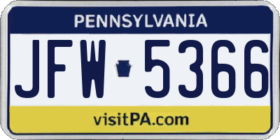 PA license plate JFW5366