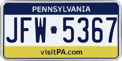 PA license plate JFW5367