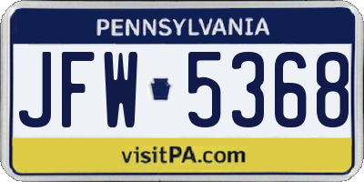 PA license plate JFW5368