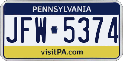 PA license plate JFW5374