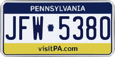 PA license plate JFW5380