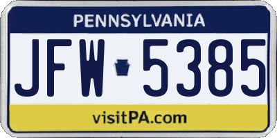 PA license plate JFW5385