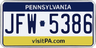 PA license plate JFW5386