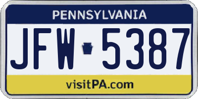 PA license plate JFW5387