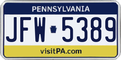 PA license plate JFW5389