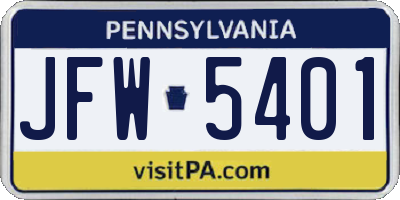 PA license plate JFW5401